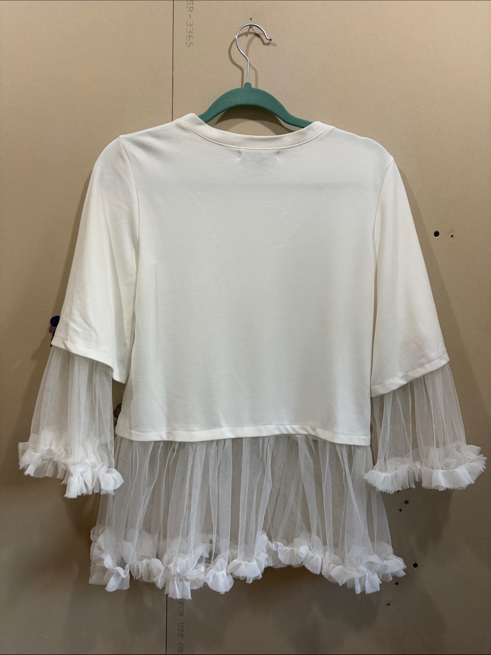 Beulah White Tee With Tulle Ruffles And Iridescent Embellishments Size S - Picture 2 of 8